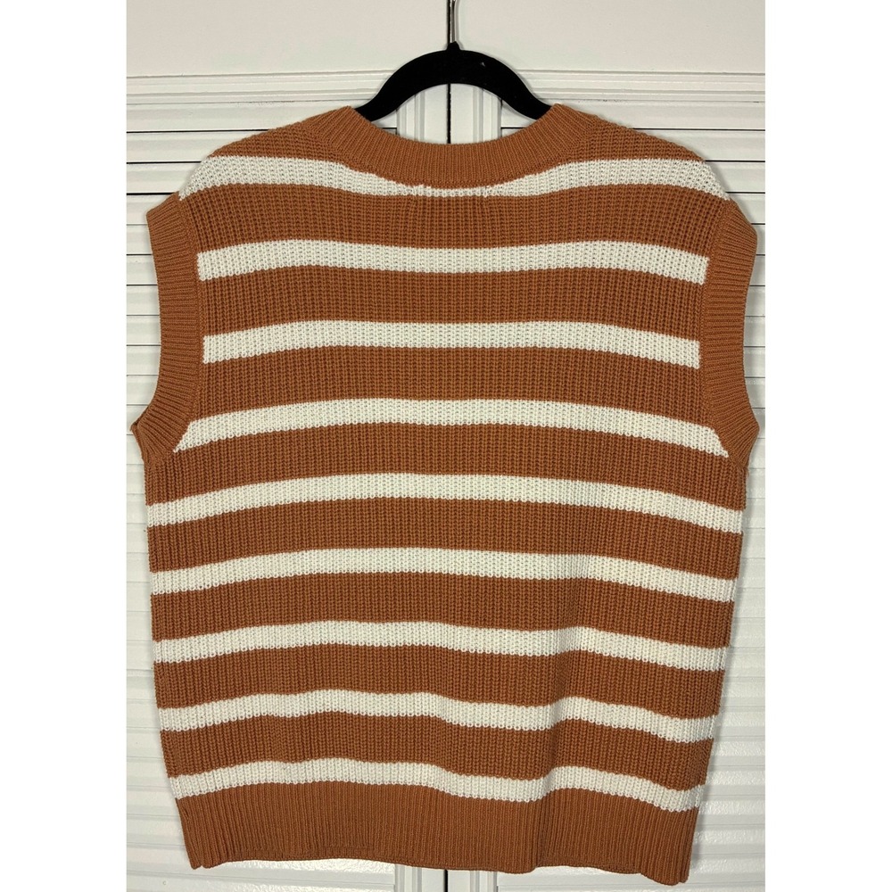 Marled Striped V-Neck Sweater Vest Orange Brown White Large - Picture 2 of 6